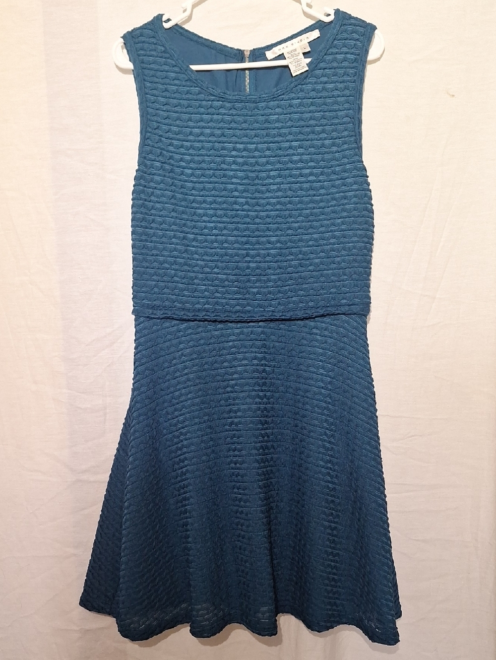 Max Studio Teal Textured Sleeveless Midi Dress, Flared Skirting, Sz 12,